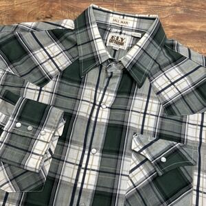 Ely Cattleman Tall Man XLT Men's L/S Green Blue Plaid Pearl Snap Rodeo Western